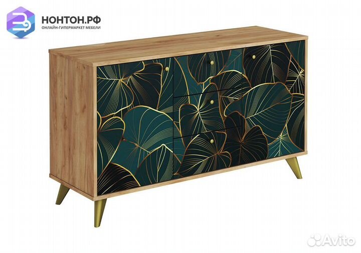 Комод Фьюжн с дверцами tropical / дуб крафт золото
