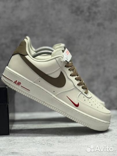 Кроссовки Nike Air Force 1 White Brown (Арт.67702)