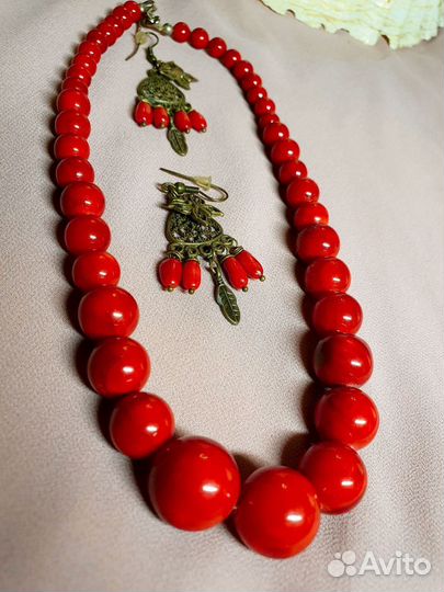 Бусы ожерелье из натурального красного коралла