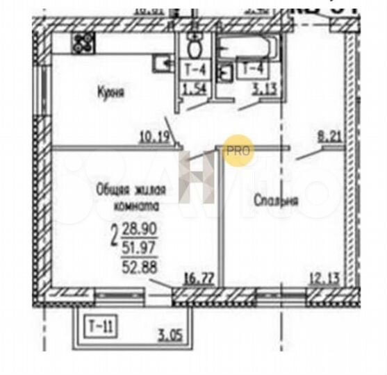 2-к. квартира, 53 м², 2/4 эт.