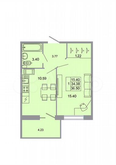 1-к. квартира, 36,5 м², 6/20 эт.