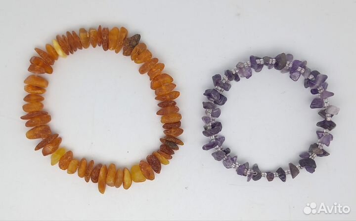 2 браслета, янтарь необработанный и камень. #2