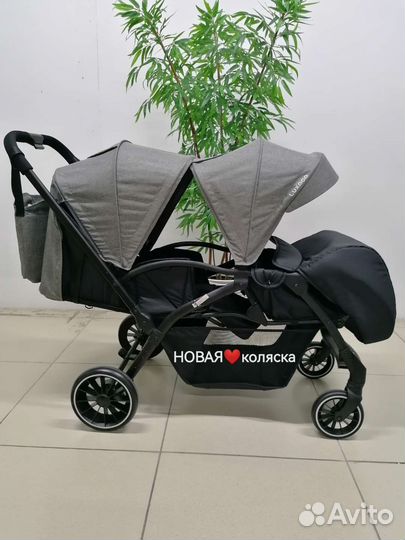 Новая коляска для двойни Luxmom T19 (серый)