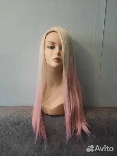 Парик блонд с розовым градиентом 70 см