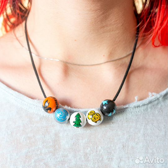 Перси Джексон бусы и браслеты из дерева с росписью