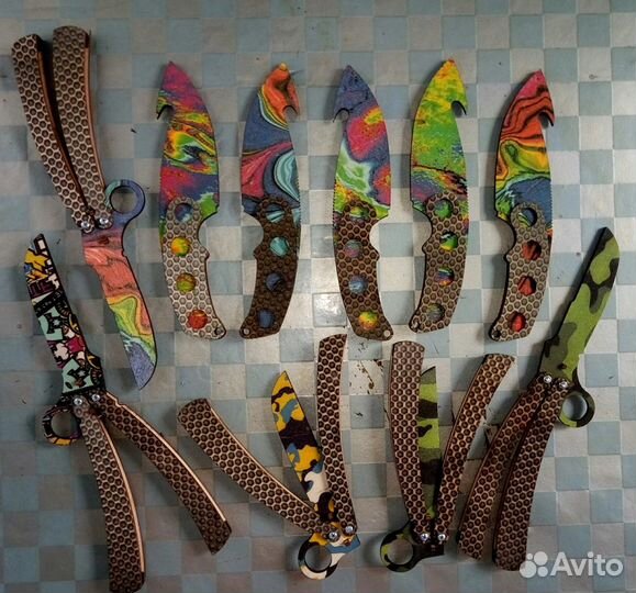 Цветные деревянные ножи Градиент, Камуфляж и др