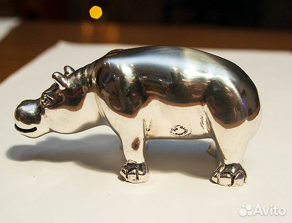 Бегемот 5х10 см посеребрение