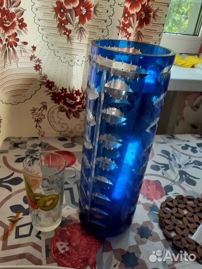 Ваза для цветов, синее стекло, СССР