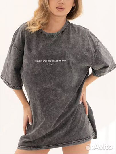 Футболка оверсайз варенка серая удлиненная 42-50