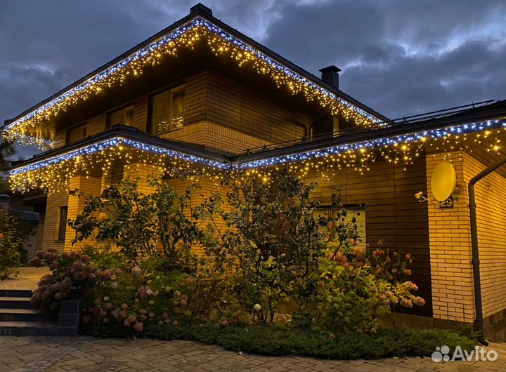 Гирлянда бахрома уличная 3,6,12,25 метров. Монтаж