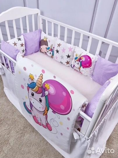 Комплекты бортиков в кроватку с одеялом. Новые