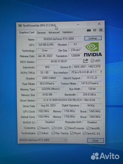 Видеокарта RTX 3050 msi gaming x