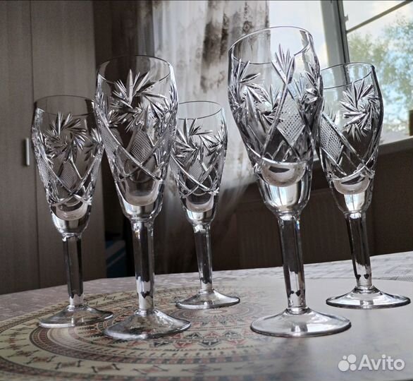 Хрустальные бокалы, рюмки, менажница СССР