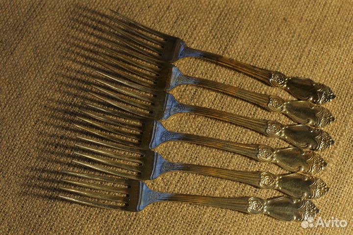 Набор Ложки Вилки Мельхиор Роза Золочение мнц