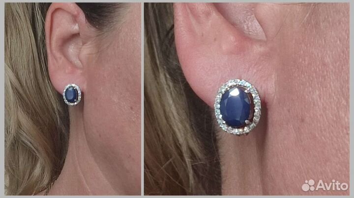 Серьги с крупными сапфирами 6,3 ct, 15*12 мм 925