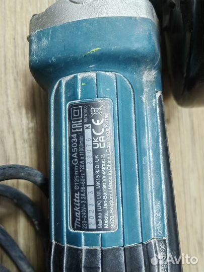 Ушм болгарка makita 125 GA 5034 арт 3156 ло 408