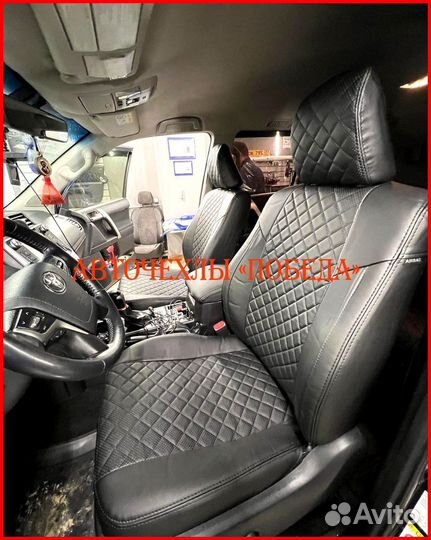Чехлы Toyota Prado 150 2 из экокожи чёрные Ромб