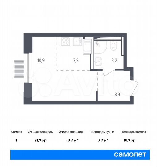 Квартира-студия, 21,9 м², 14/17 эт.