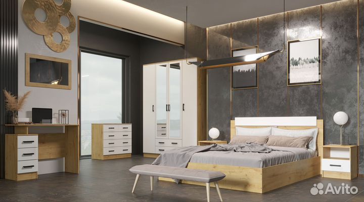 Кровать двуспальная с тумбочками