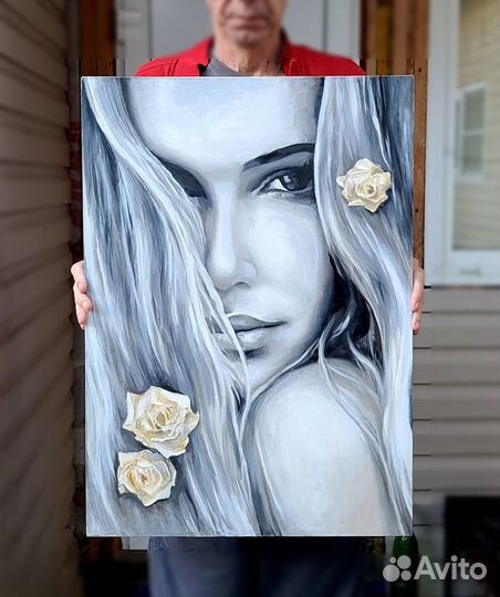 Картина маслом Красивая девушка с розами