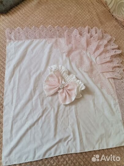 Конверт Уголок на выписку кружевной с бантом