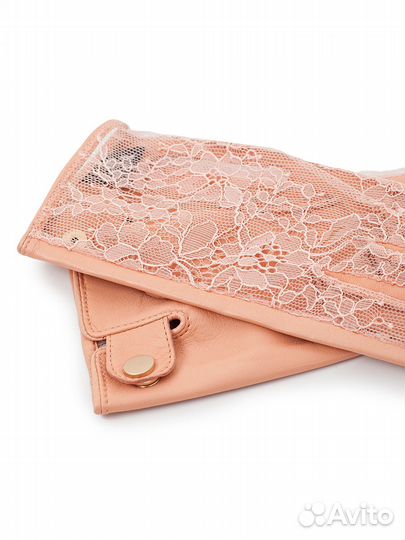 Перчатки Гендель розовые из кожи и кружева