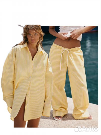 Рубашка и пижамные брюки zara желтые