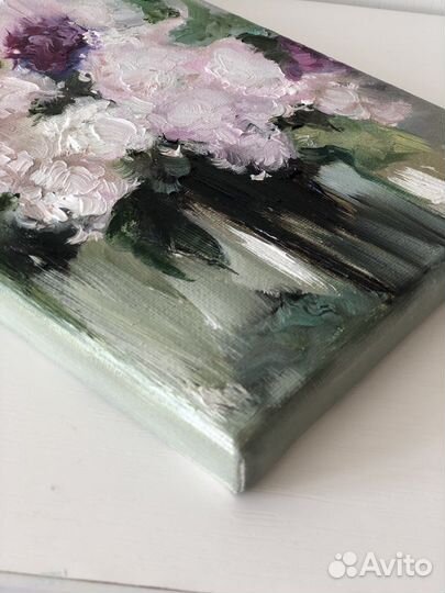 Картина маслом на холсте с сиренью