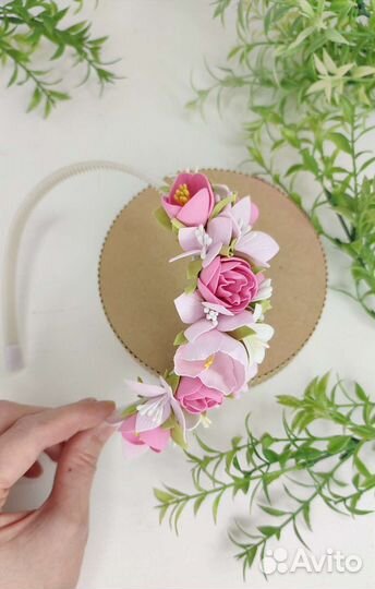 Ободок для волос с цветами ручной работы