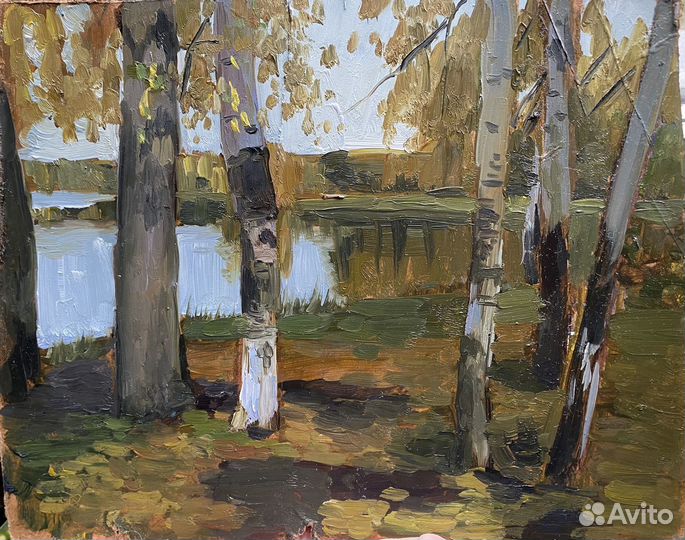 Этюд маслом картина лес берёзы живопись пейзаж