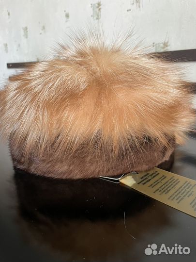 Шапка из натурального меха : лиса с норкой