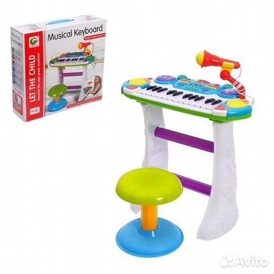 Синтезатор пианино с микрофоном и стульчиком