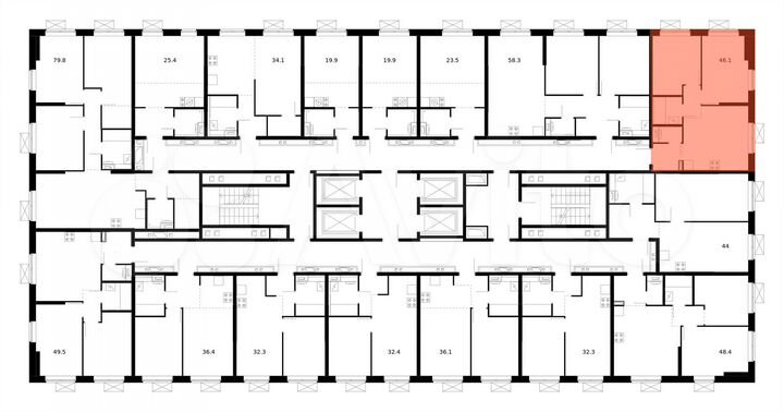 2-к. квартира, 46,1 м², 4/25 эт.