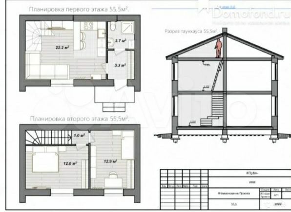 Таунхаус 55,5 м² на участке 1 сот.