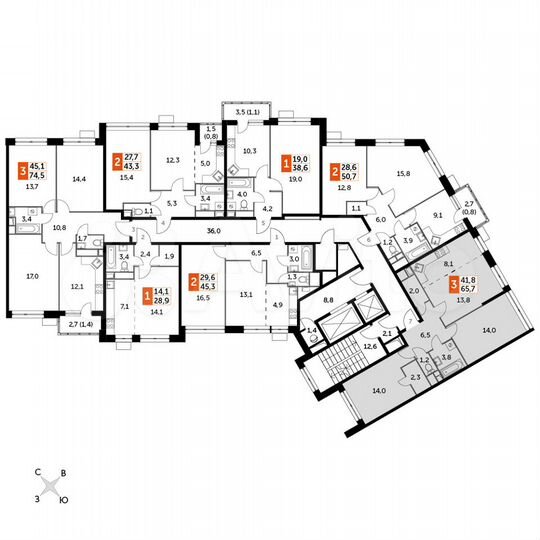3-к. квартира, 65,7 м², 17/22 эт.
