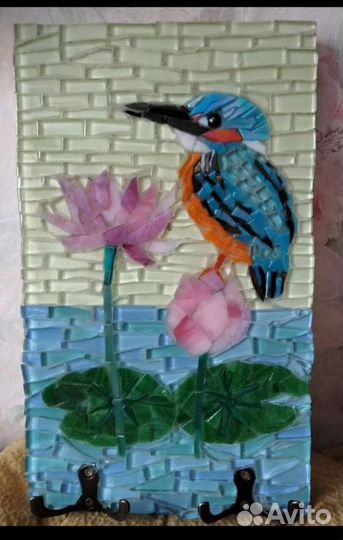 Вешалка ключница Зимородок мозаика панно