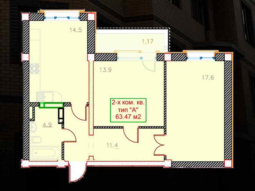 Фото 3: 2-к. квартира, 63,5 м², 7/11 эт.