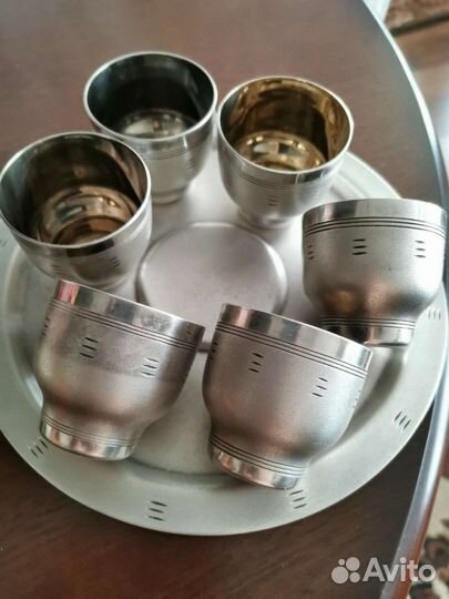 Набор мельхиоровых стопок с подносом СССР