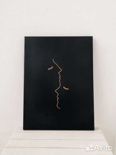 Картина интерьерная, абстракция, чёрный и золотой