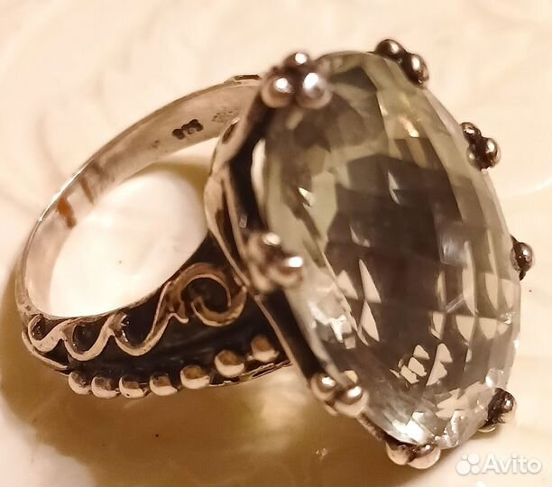 Кольцо с крупным Зеленым Аметистом (Празиолит). Се