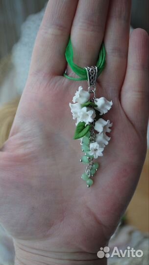 Серьги и кулон с ландышами,на заказ