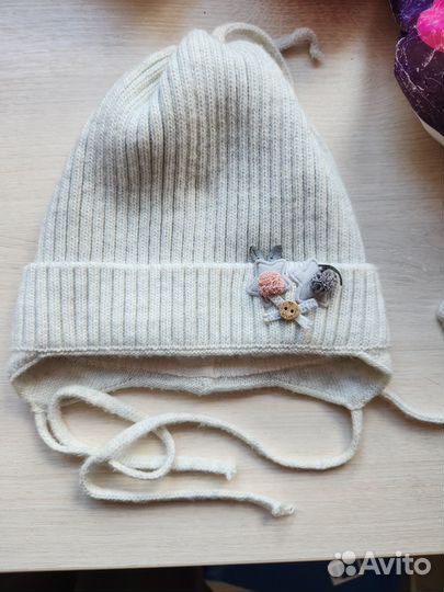 Вязаная шапочка с х/б подкладкой, осень