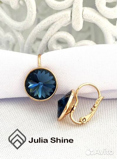 Серьги с кристаллами Swarovski 10 темно синие
