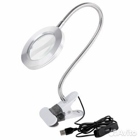 Лупа настольная на прищепке с LED подсветкой, диам