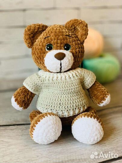 Вязаные игрушки, щенок, мишка, котенок, плюшевые