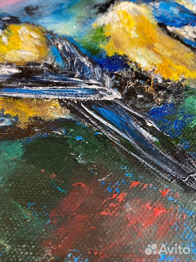 Синицы Картина Маслом на Холсте Яркая