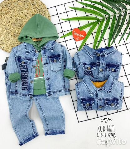 Джинсовый костюм на мальчика 1, 2 года