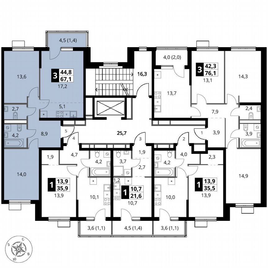 2-к. квартира, 67,1 м², 7/9 эт.