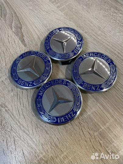 Колпачки original синие Mercedes 75 мм черн осн