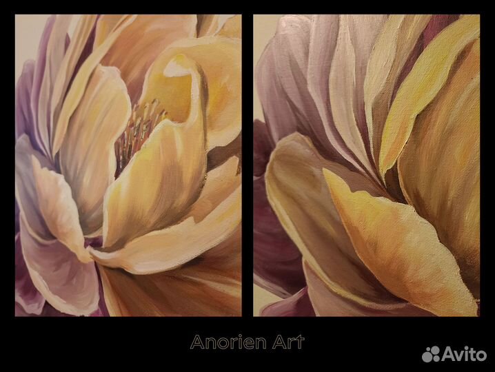 Картина акрилом на холсте 50см*60см «Цветок пион»